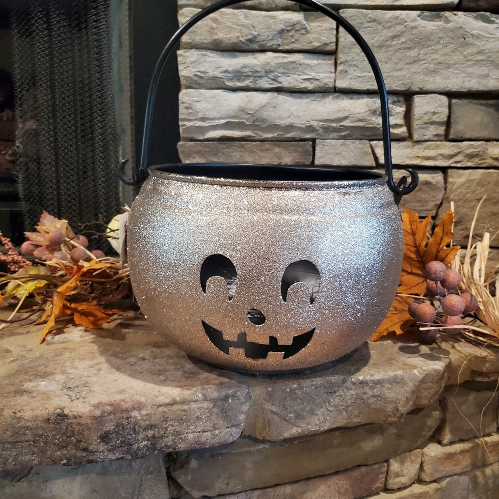 Gorgeous Rose Gold Jack O Lantern Candle Holder-NWT